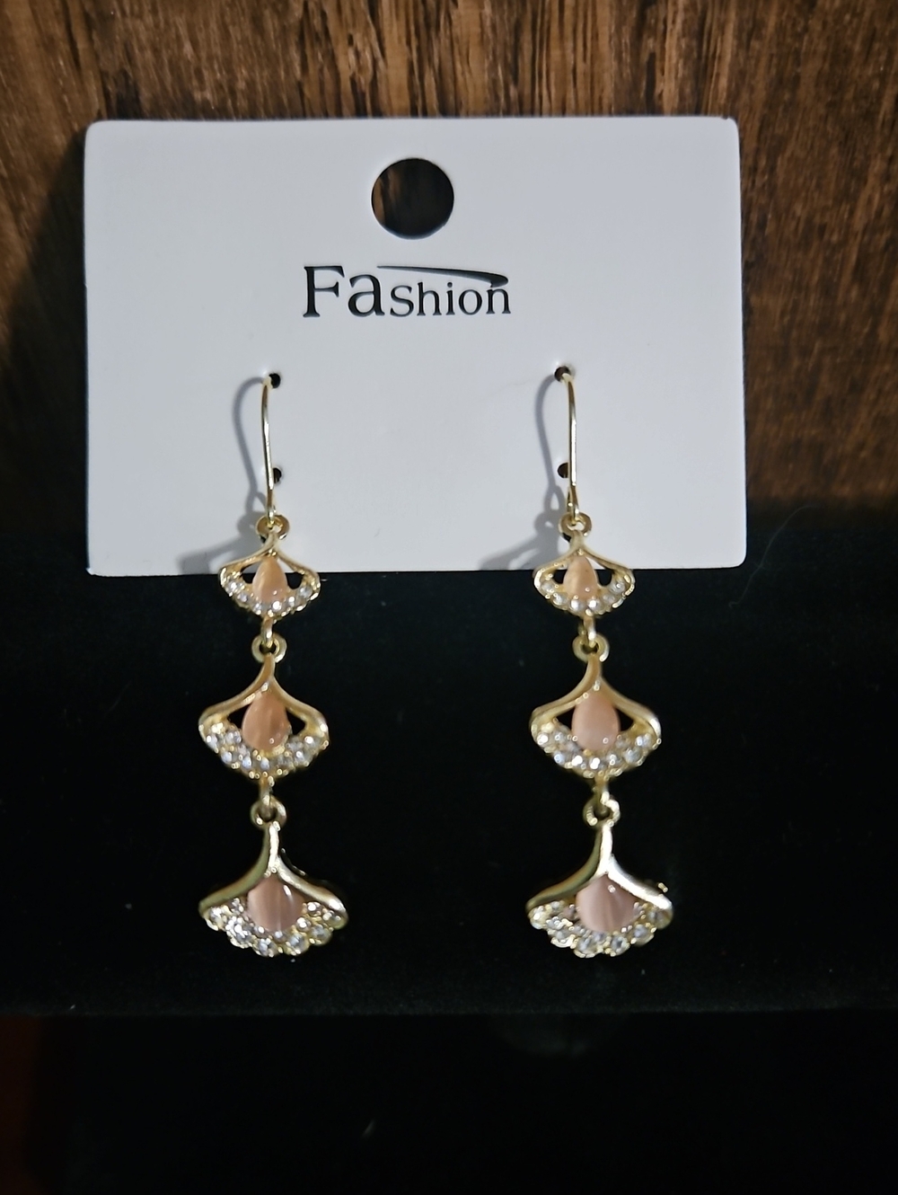Gold-Tone Pink Drop Earrings